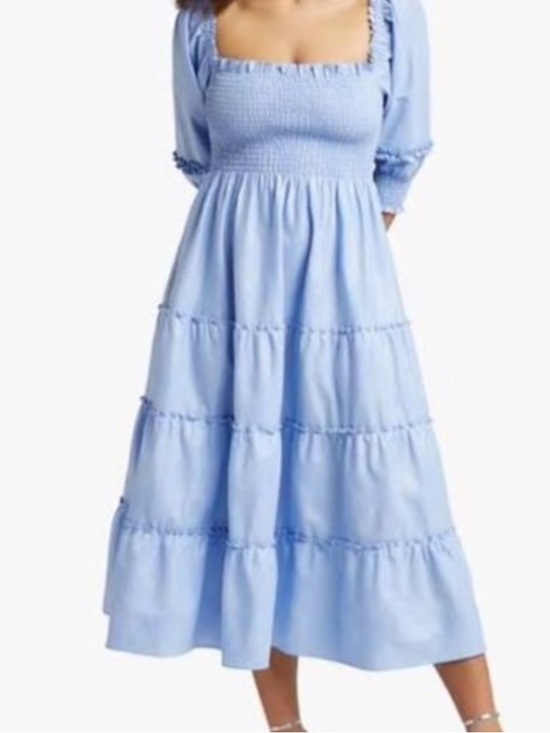 Hill House Dresses & Skirts - Hill House nelli nap  Light Blue shimmer Smocked Puff-Sleeve midi Dress